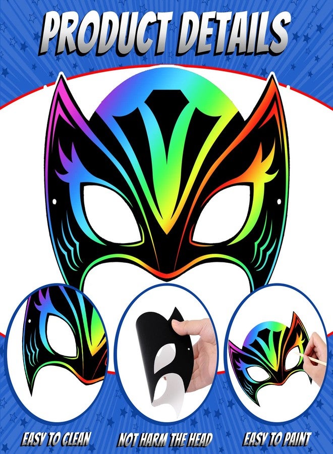 Deekin 50 Pcs Mardi Gras Scratch Masks for Kids, Mardi Gras Crafts Rainbow Hero DIY Masks Craft Kit for Dress up Party Favor (Classic) - Image 4